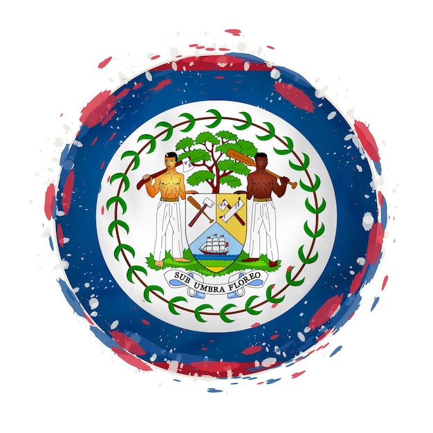 Vetor bandeira redonda grunge de belize com salpicos na cor da bandeira. ilustração vetorial.