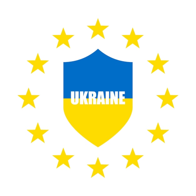 Bandeira ucraniana em forma de escudo ícone de escudo com estrelas salvar da ucrânia
