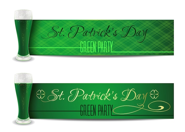 Vetor bandeira verde de st patricks day com um copo de cerveja verde happy st patricks day coleção de design patricks day ilustração vetorial