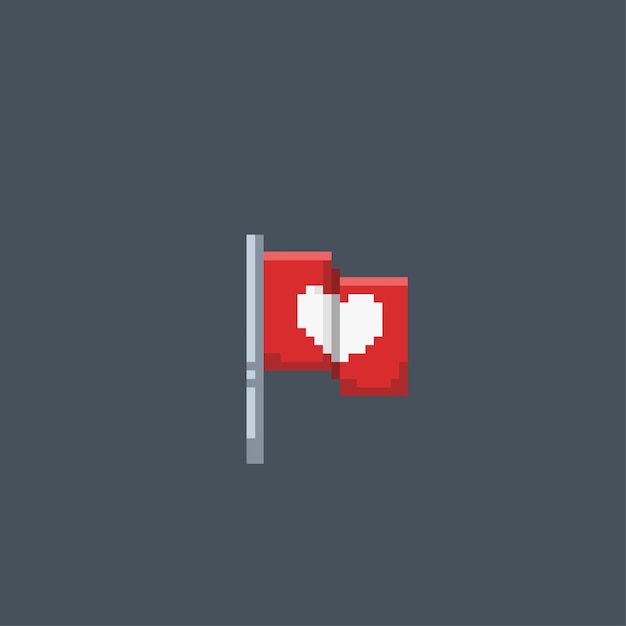 Bandeira vermelha com sinal de amor no estilo pixel