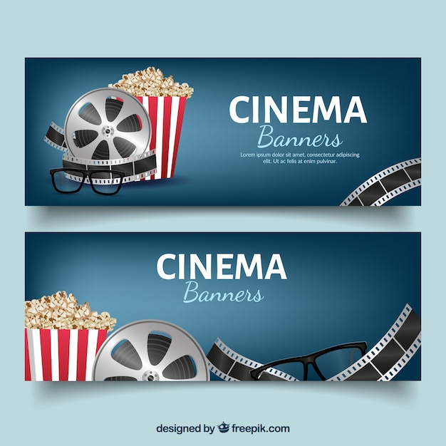 Bandeiras azuis escuras com objetos de cinema