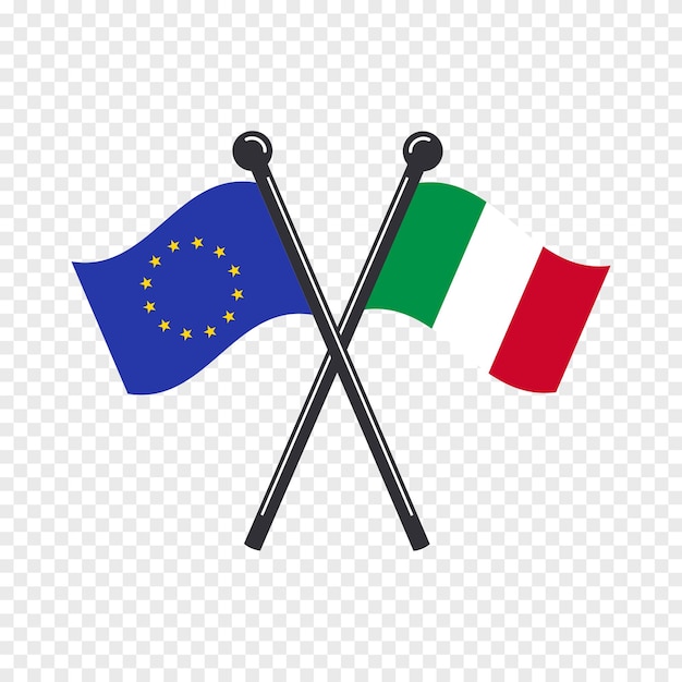 Bandeiras cruzadas da Itália e da União Europeia Ilustrações vetoriais de símbolos nacionais