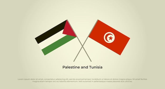 Bandeiras cruzadas da palestina e da tunísia. cores oficiais. proporção correta