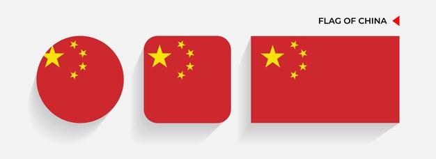 Bandeiras da china dispostas em formas redondas, quadradas e retangulares