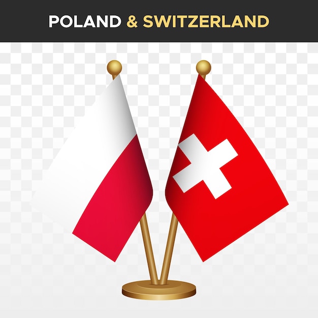Vetor bandeiras da polônia contra a suíça 3d bandeira de mesa de pé da polônia ilustração vetorial