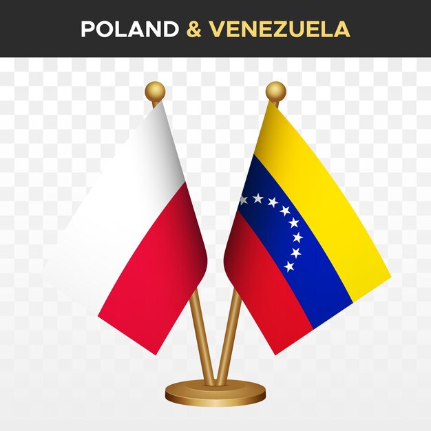 Vetor bandeiras da polônia contra a venezuela 3d bandeira de mesa de pé da polônia ilustração vetorial