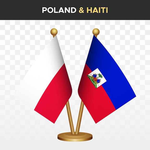 Vetor bandeiras da polônia contra o haiti 3d bandeira de mesa de pé da polônia ilustração vetorial