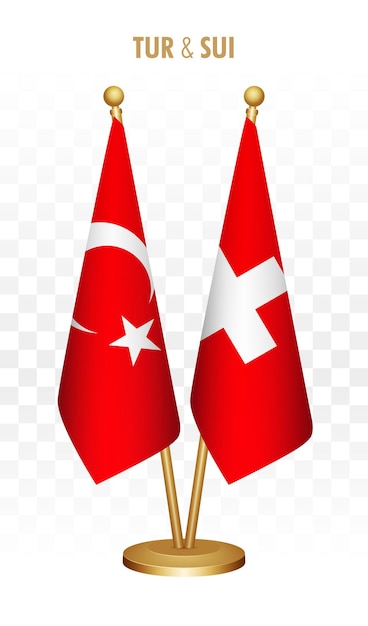 Vetor bandeiras da turquia e da suíça isoladas na bandeira branca da mesa turkiye