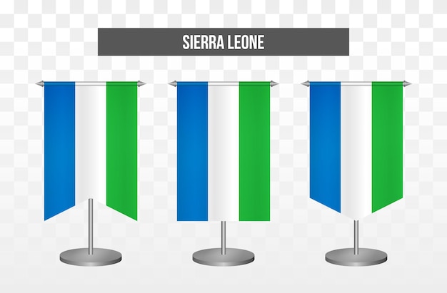 Vetor bandeiras de mesa de ilustração vetorial 3d vertical realista da serra leoa isoladas