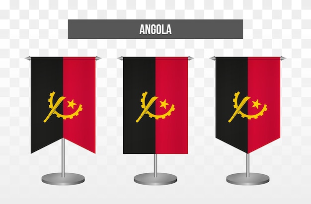 Bandeiras de mesa de ilustração vetorial 3d vertical realista de angola isoladas