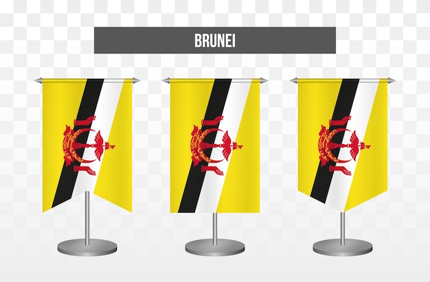 Bandeiras de mesa de ilustração vetorial 3d vertical realista de brunei darussalam isoladas