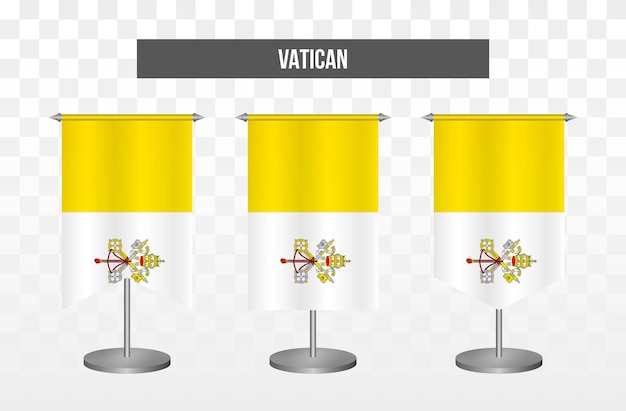 Bandeiras de mesa de ilustração vetorial 3d vertical realista do vaticano isoladas