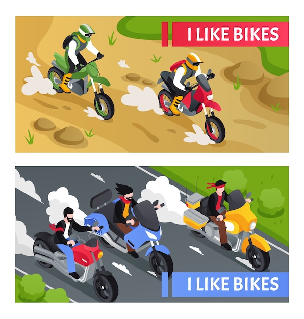 Bandeiras de motocicletas em vista isométrica