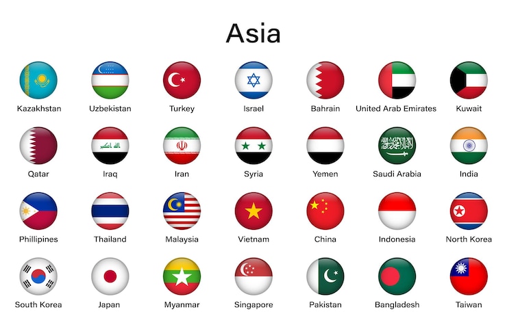Vetor bandeiras de países asiáticos estabelecidas bandeiras asiáticas bandeiras dos países asiáticos colecção de bandeiras de países