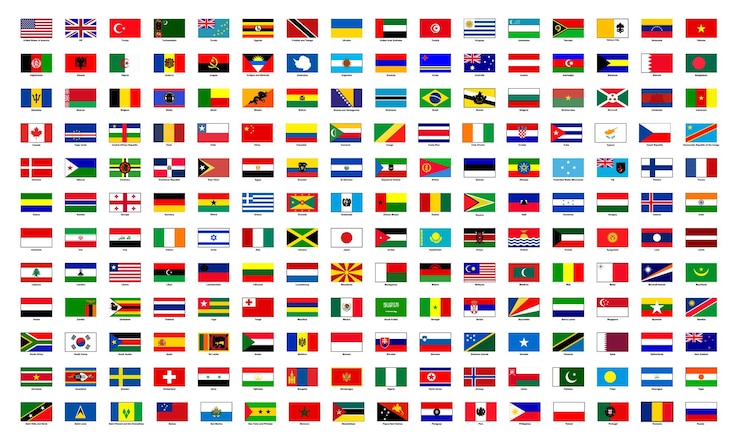 Vetor bandeiras de todos os países conjunto colecção de símbolos nacionais