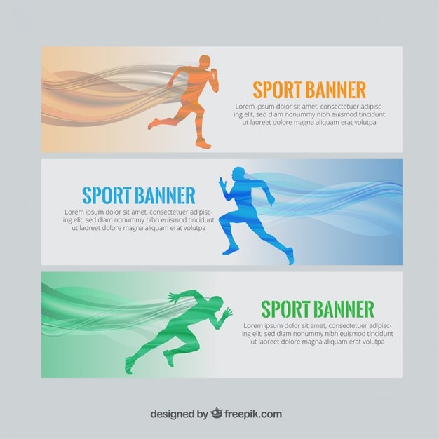 Bandeiras do esporte com corredores e ondas