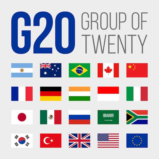 Vetor bandeiras do g20 isoladas em branco bandeiras nacionais dos países dos grandes vinte g20