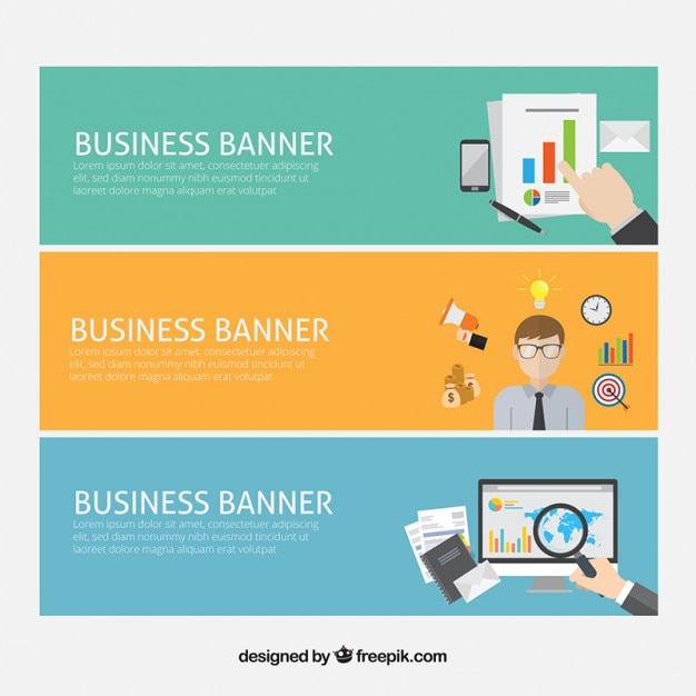 Vetor bandeiras do negócio com elementos da empresa em design plano