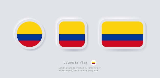 Bandeiras nacionais do ícone da bandeira da colômbia para botões de idioma de neumorfismo de países da américa do sul