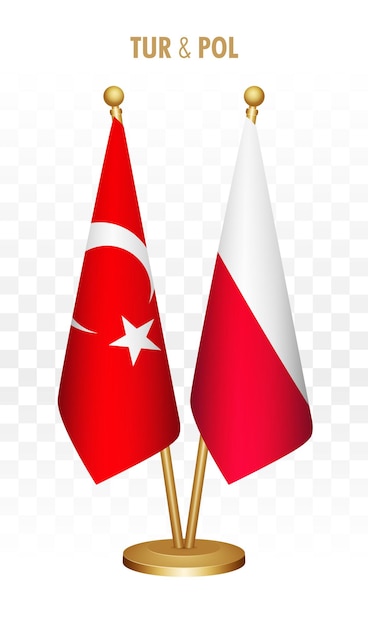 Bandeiras permanentes da turquia e da polônia isoladas na bandeira branca da mesa turkiye