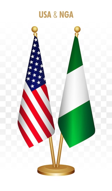Bandeiras permanentes dos EUA e da Nigéria isoladas na bandeira branca da mesa dos Estados Unidos da América