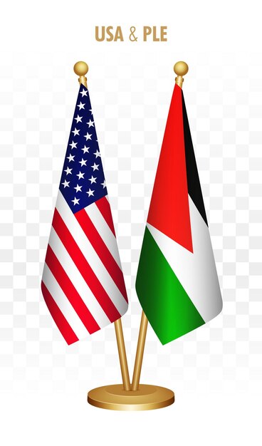 Bandeiras permanentes dos EUA e da Palestina isoladas na bandeira branca da mesa dos Estados Unidos da América