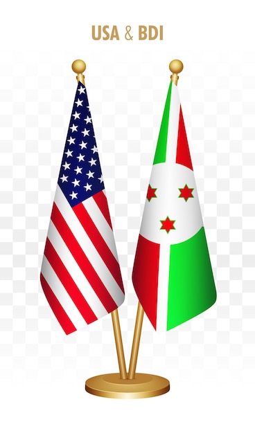 Bandeiras permanentes dos EUA e do Burundi isoladas na bandeira branca da mesa dos Estados Unidos da América