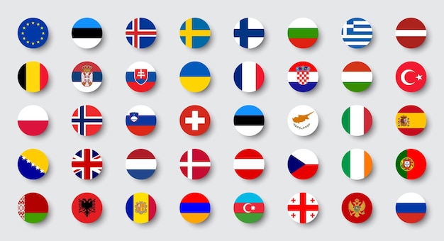 Bandeiras redondas de ilustração vetorial de países da europa