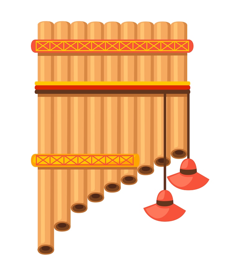 Vetor bandeja de flauta com padrão tradicional de índios. instrumento musical americano. ilustração em fundo branco