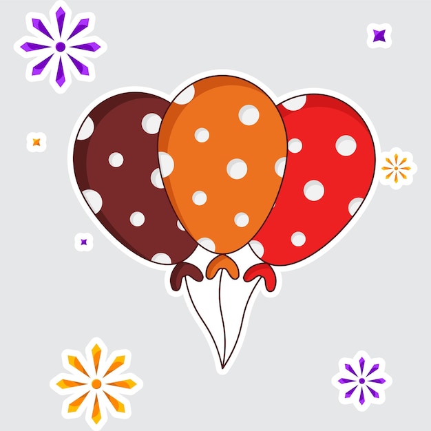 Bando de balão colorido com fundo cinza de estrelas em estilo adesivo