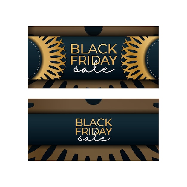 Vetor baner para black friday em azul com padrão de ouro grego