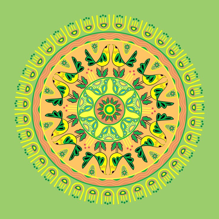 Bangla Noboborsho Boishakhi Mandala vetor Ilustração Cavalo Aves Tigre Peixe Elefante