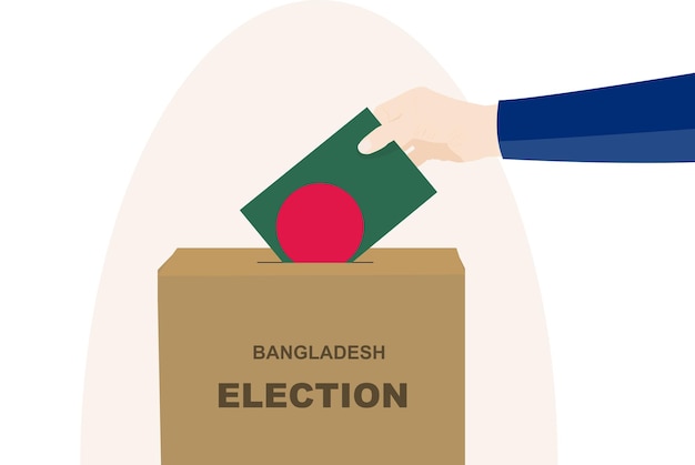 Bangladesh vota conceito homem mão e urna dia de eleição vetor de bandeira de bangladesh