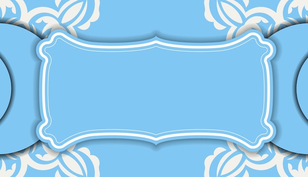 Banner azul com ornamento branco abstrato e lugar para seu logotipo