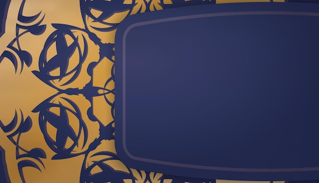 Banner azul escuro com enfeites de ouro abstratos e um lugar sob o logotipo