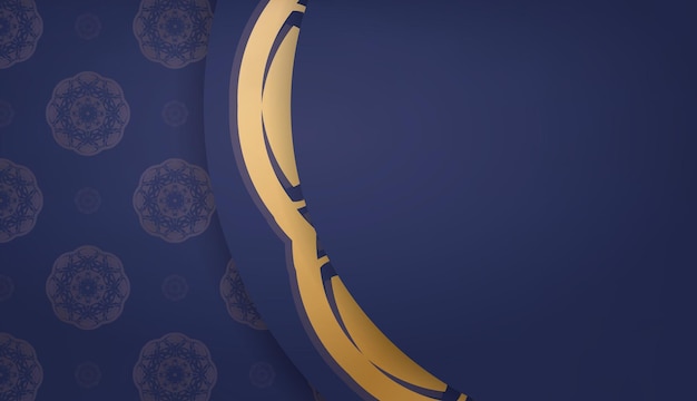 Banner azul escuro com ornamentos de ouro indiano para design de logotipo