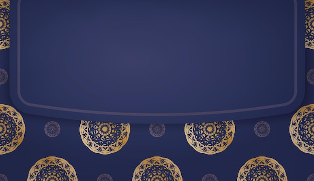 Banner azul escuro com ornamentos de ouro luxuosos e um local para seu logotipo