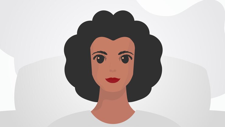 Vetor banner com aparência feminina afro-americana garota negra e forte na vista frontal estilo cartoon