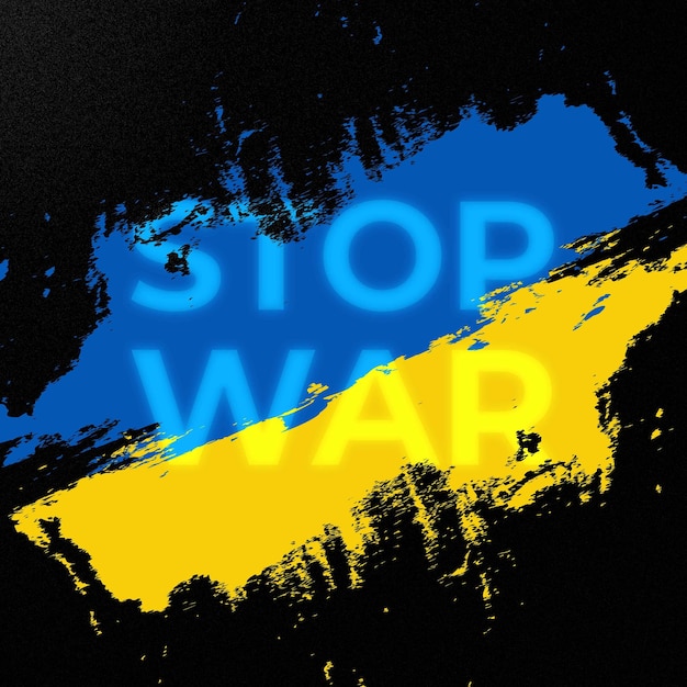 Banner com conceito de pincel da bandeira da ucrânia no estilo grunge sem guerra para o pincel pintado à mão da ucrânia