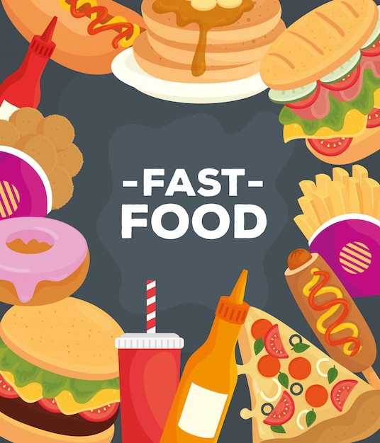 Banner com diferentes deliciosos fast-food