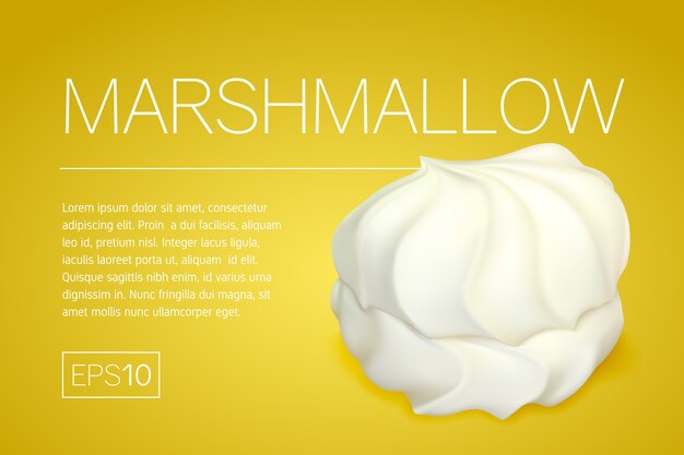 Banner com imagem realista de marshmallows em fundo amarelo