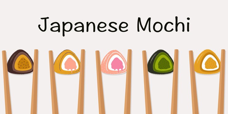 Vetor banner com japanece mochi em palitos flat vector comida asiática