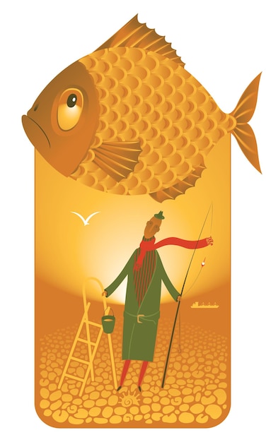 Vetor banner com pescador e peixe