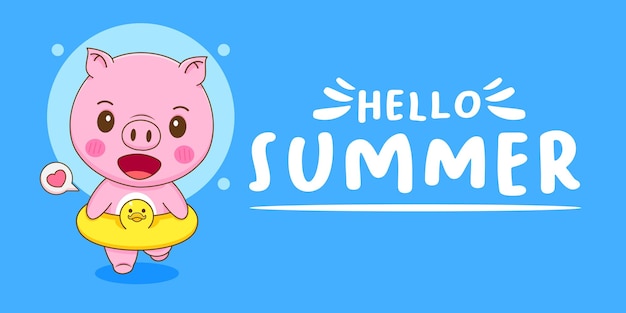 Banner criativo de porco fofo com saudação de verão