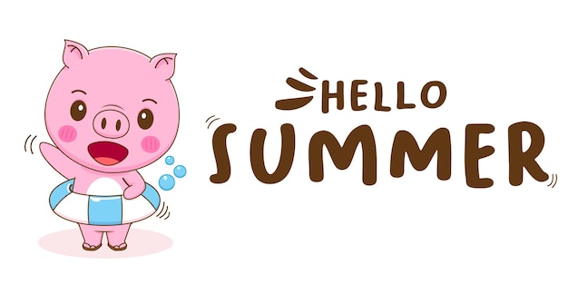 Banner criativo de porco fofo com saudação de verão