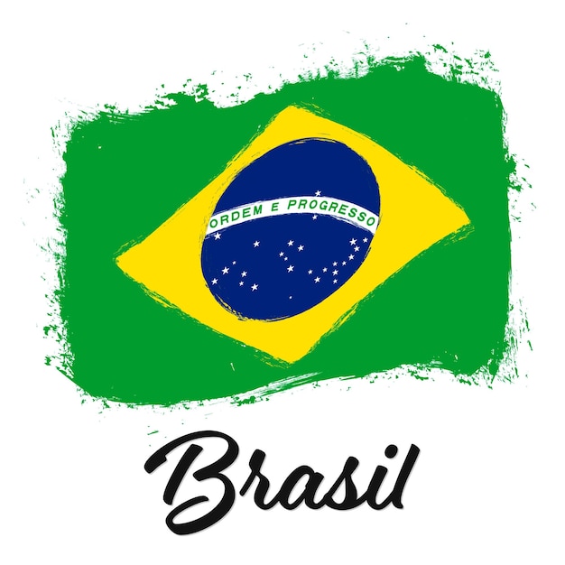 Vetor banner da bandeira do brasil com pincel grunge