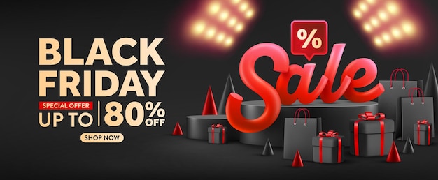 Banner da black friday com destaque e texto de venda no pódio do produto