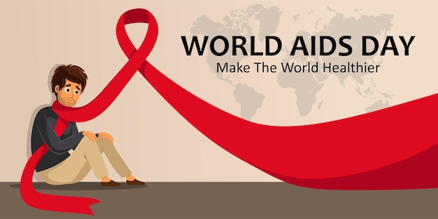Banner da campanha hiv aids e design de pôster ilustração de um homem deprimido porque ele tem hiv