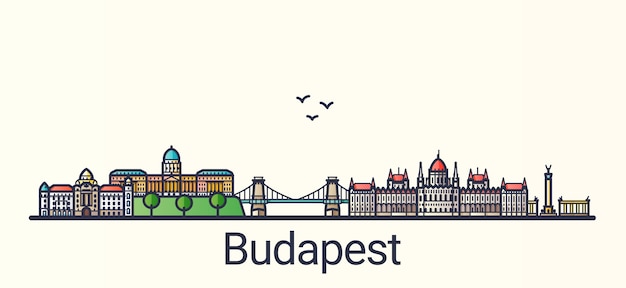 Vetor banner da cidade de budapeste em estilo moderno de linha plana. arte de linha da cidade de budapeste.
