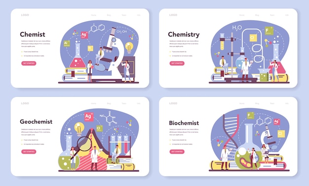 Banner da web de ciência química ou conjunto de páginas de destino